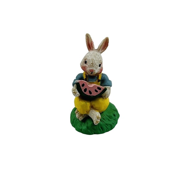 Cottontail Lane Picnic Bunny Eating Watermelon Figurine Resin Easter Springtime - Picture 1 of 5